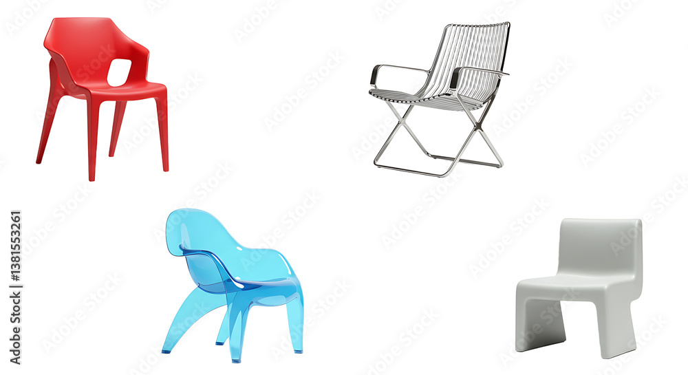 Fototapeta premium Assortment of Stylish Modern Chairs in Various Colors and Designs
