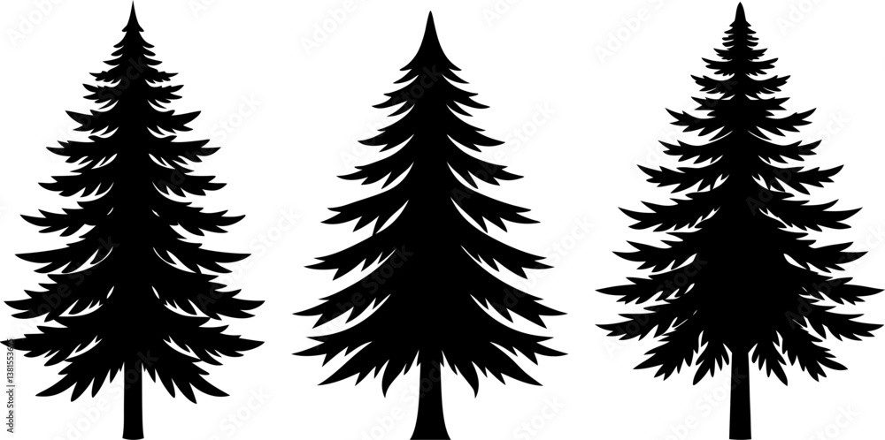 Naklejka premium Pine tree solid icon vector art, Vector of mountain tree icon silhouette design