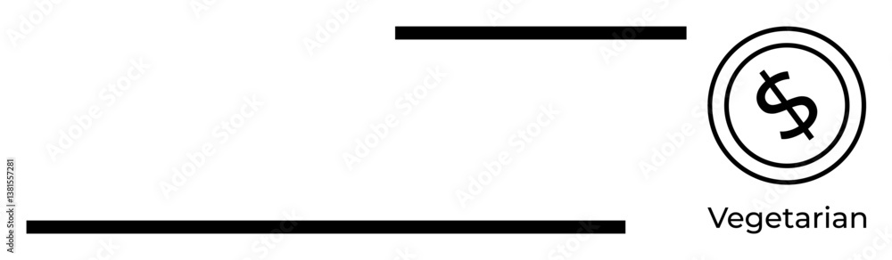 Two bold parallel black horizontal lines and a circular vegetarian dollar emblem. Ideal for sustainability, veganism, money-saving, finance, minimalism, branding, eco-friendly concepts. Flat simple Two bold parallel black horizontal lines and a circular vegetarian dollar emblem. Ideal for sustainability, veganism, money-saving, finance, minimalism, branding, eco-friendly concepts. Flat simple