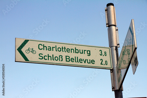 Directional Bicycle Sign to Charlottenburg and Schloss Bellevue in Berlin, Germany