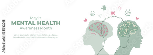 Mental Health banner.Concept of psychotherapy.Mental health problems and emotional burnout. Vector illustration.