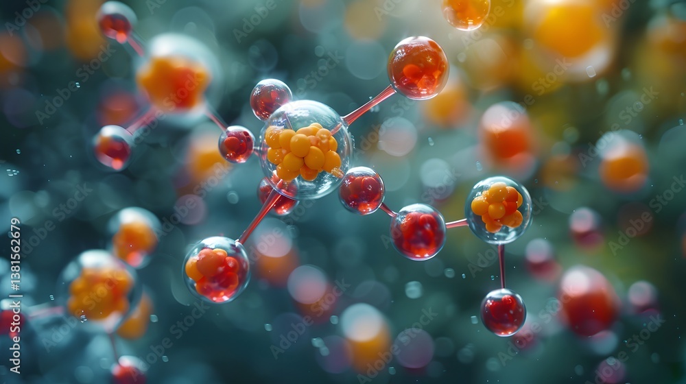 Abstract Molecular Structure with Spheres and Red Bonds Illustration Concept Abstract Molecular Structure with Spheres and Red Bonds Illustration Concept