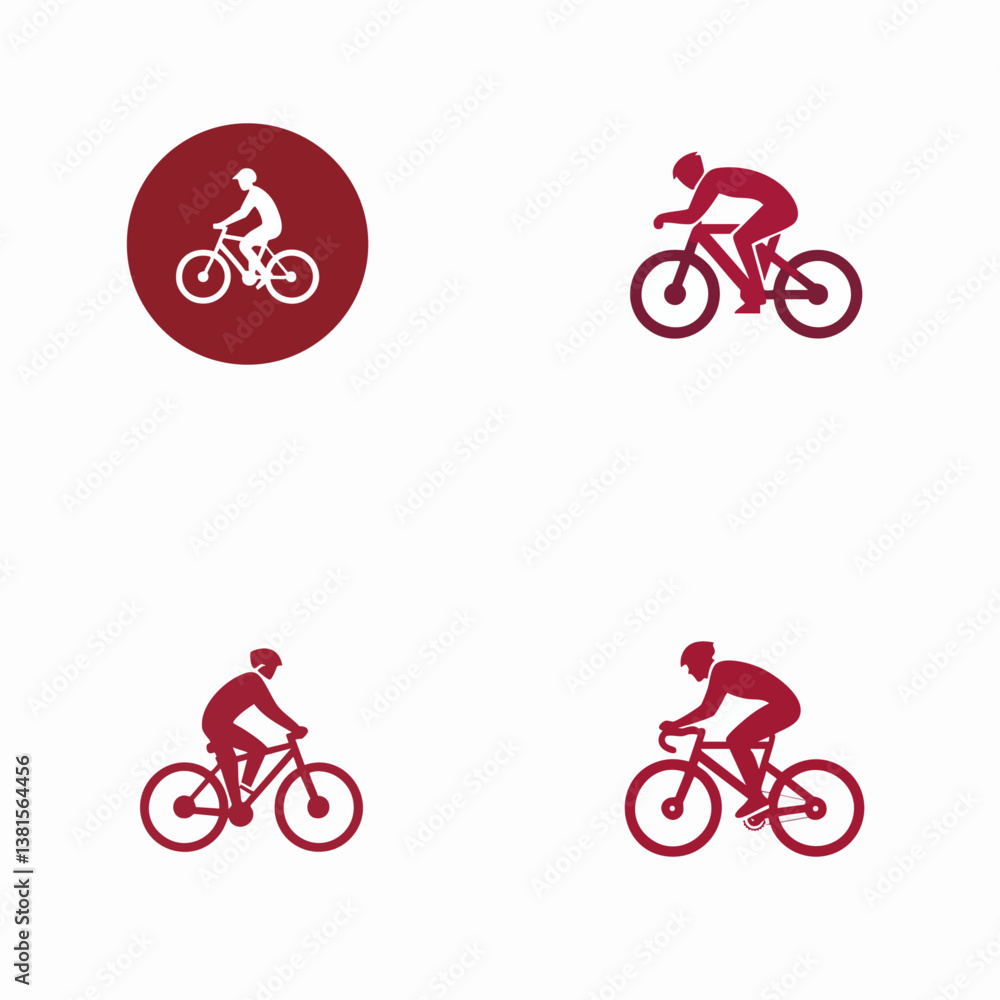 Fototapeta premium Cycling icons, red bicycle silhouettes, fitness concept, sports symbols