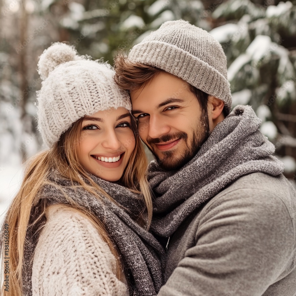 Couple hugs at winter forest. Couple hugs at winter forest.