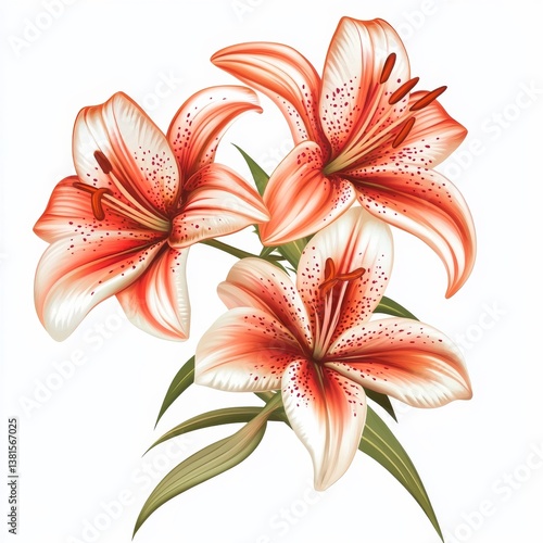 Lily flowers on white.