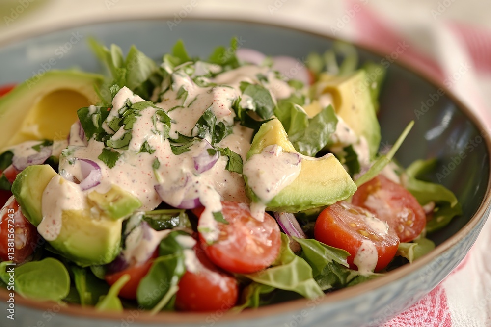 Delicious Avocado Tomato Salad Healthy Creamy Dressing Fresh Spinach Vibrant Colors Nutritious Lunch Dinner Recipe Food Photography red eat meal diet Delicious Avocado Tomato Salad Healthy Creamy Dressing Fresh Spinach Vibrant Colors Nutritious Lunch Dinner Recipe Food Photography red eat meal diet