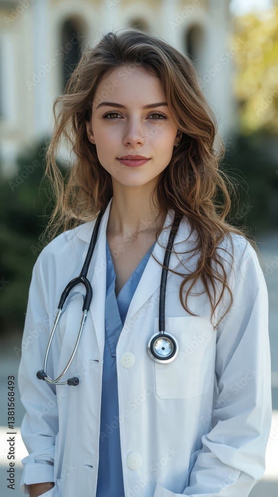 Confident young doctor embodies professionalism in academic setting Confident young doctor embodies professionalism in academic setting