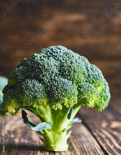 Wallpaper Mural Fresh Green Broccoli Floret Hovering Freely with Tiny Buds and Earthy Tone Torontodigital.ca