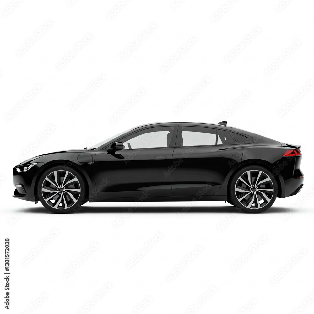 Fototapeta premium Sleek Black Electric Car Studio Shot on White Background