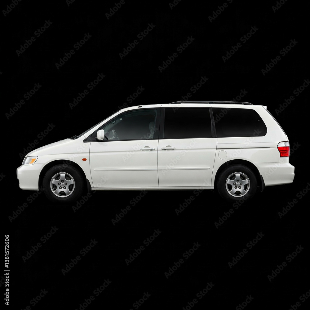 White Minivan Stock Image on Black Background White Minivan Stock Image on Black Background