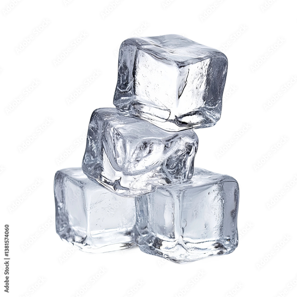 Obraz premium isolated ice cubes viewed from the side, reflecting light