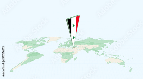 Highlighted Syria on Global Map with 3D Flag Location Pin of Syria.