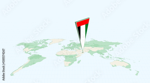 Highlighted United Arab Emirates on Global Map with 3D Flag Location Pin of United Arab Emirates.