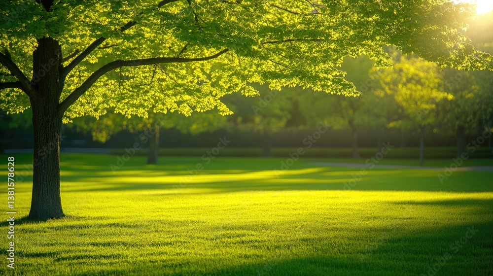 Fototapeta premium Lush green spring landscape illuminating vibrant grass 