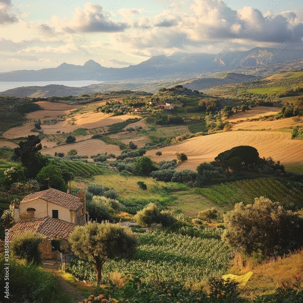 Obraz premium Stunning Sicilian summer countryside in Italy.