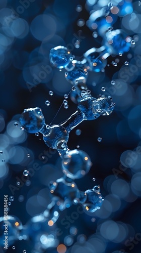 Molecular Structure Macro with Blue Tones and Water Droplets Illustration