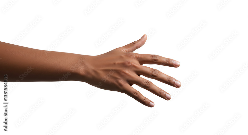 Hand Reaching Out with Fingers Extended on a White Background Hand Reaching Out with Fingers Extended on a White Background