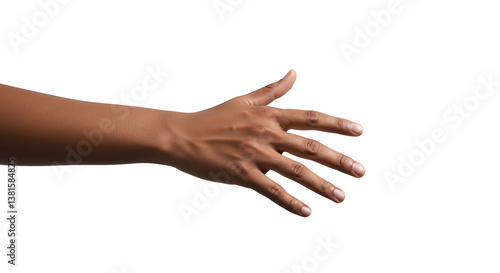 Hand Reaching Out with Fingers Extended on a White Background