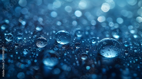 Wallpaper Mural Water Droplets on Blue Surface Macro Texture Reflecting Light Torontodigital.ca