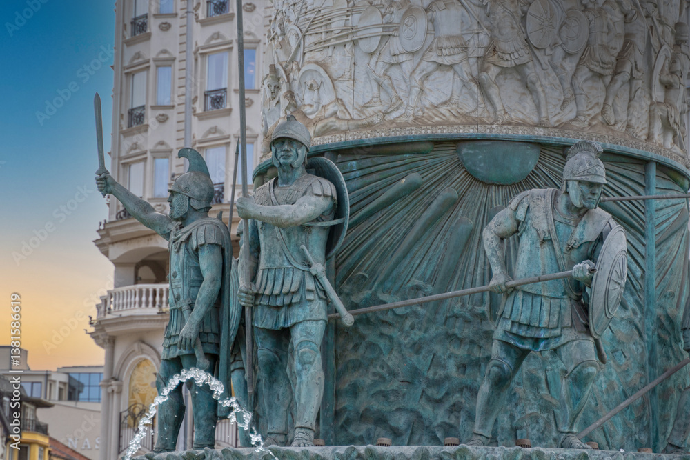 Fototapeta premium Skopje, North Macedonia – Fountain of the Alexander the Great Monument in the City Center