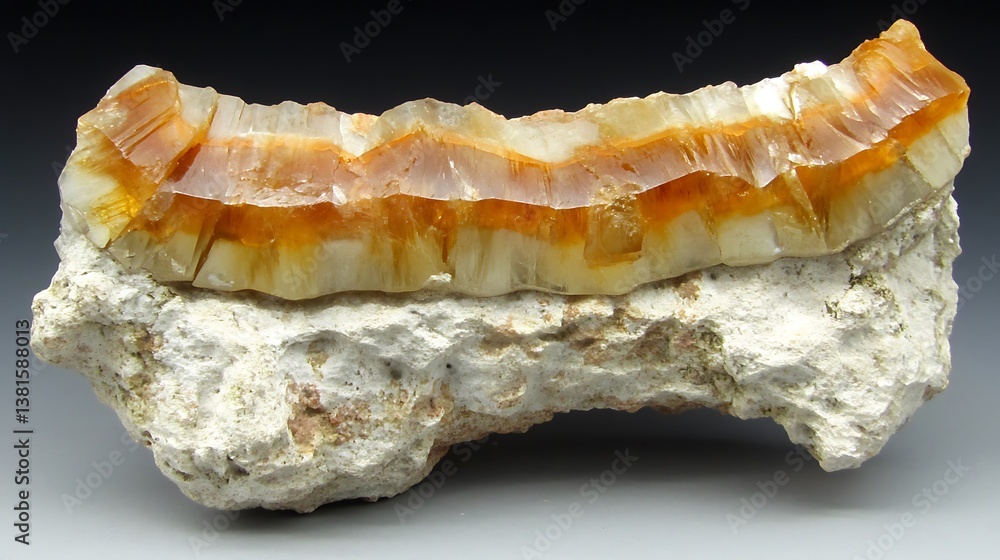 A beautiful sample of layered mineral crystals displayed on rock A beautiful sample of layered mineral crystals displayed on rock