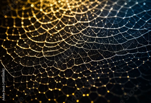 A spider web with water droplets on it.