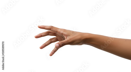 Reaching Hand Gesture Against Plain White Background in Studio Shot