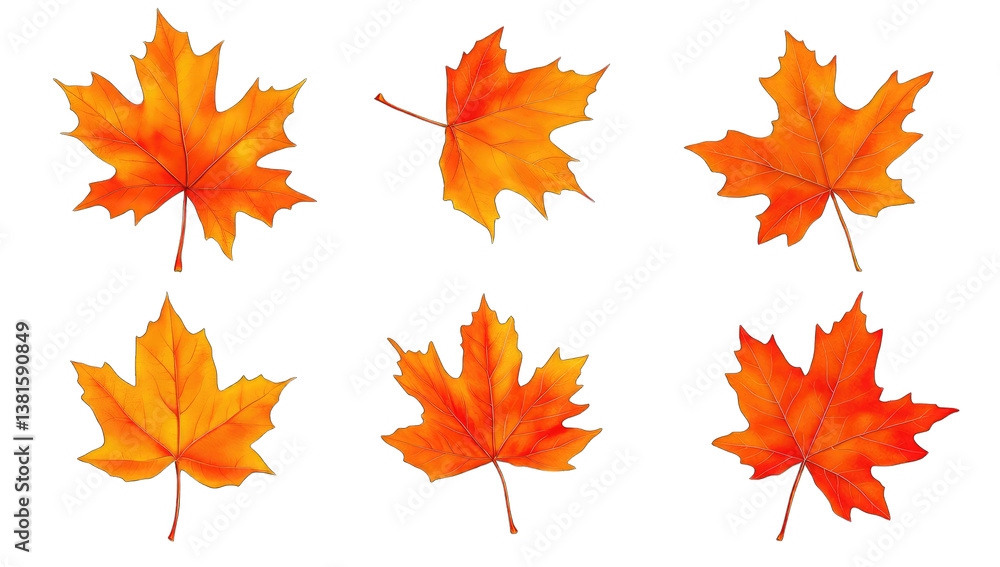 six vibrant orange maple leaves arranged in a visually appealing six vibrant orange maple leaves arranged in a visually appealing