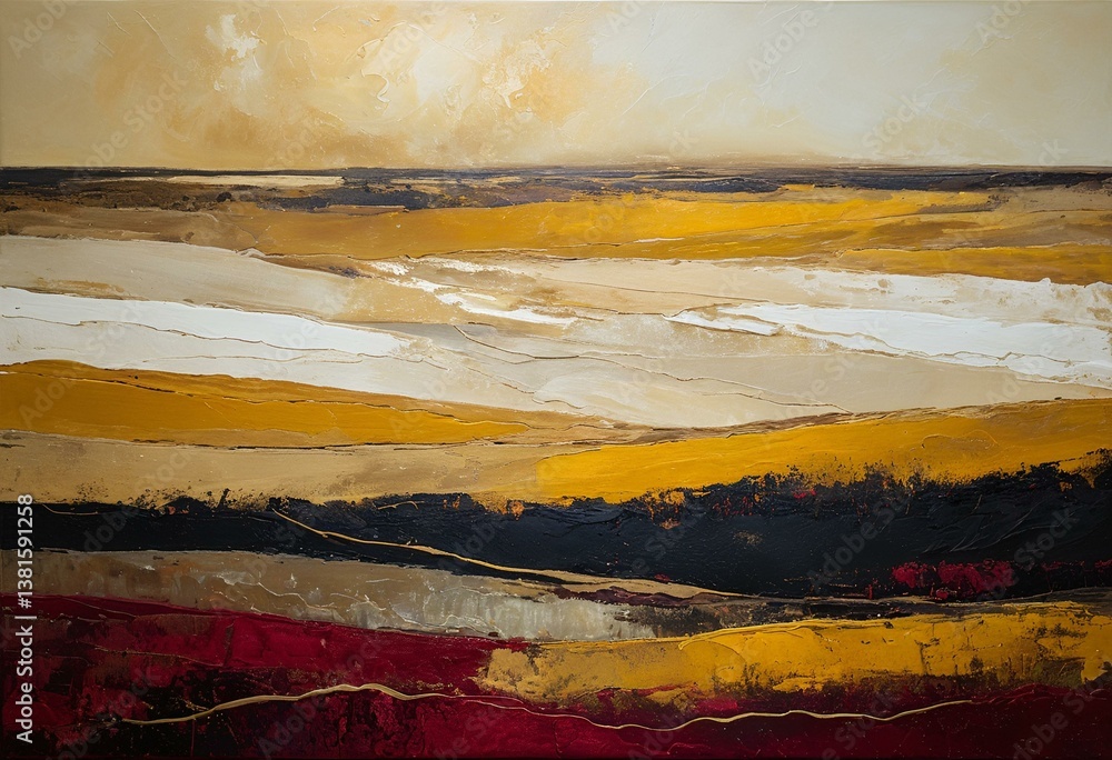 Naklejka premium A painting of a river running through a desert landscape.