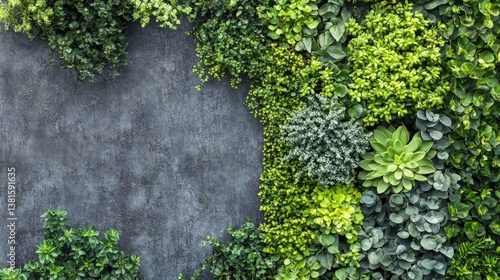 Green plant wall decor on grey concrete background