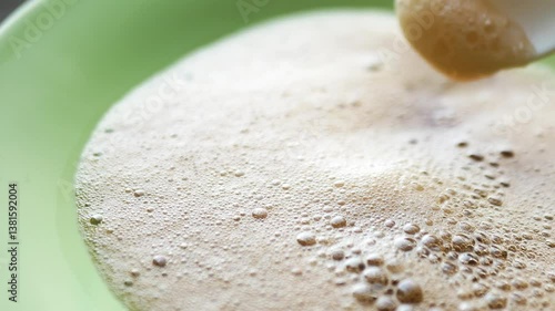 Close-Up of Foam Bubbles. Foaming Agent Action