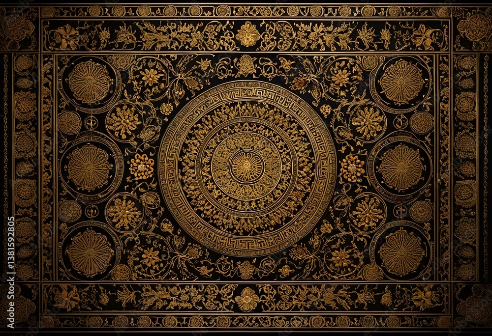 Obraz premium A gold and black wallpaper with a floral design.