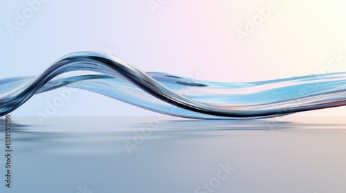 Wallpaper Mural 3D render of a glass wavy shape floating in air with holographic colors against a white background, in a high resolution and highly detailed style with water reflection and a blue sky in a simple Torontodigital.ca