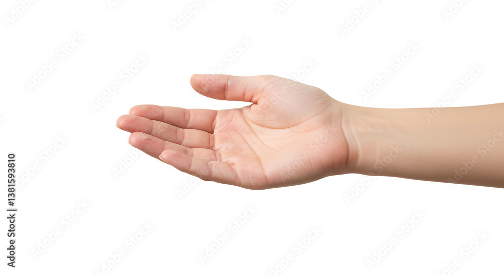 Offering gesture with human hand on plain background for product presentation Offering gesture with human hand on plain background for product presentation