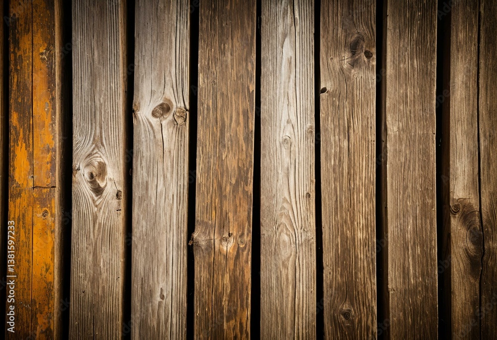 A close up of a wooden wall with a black background. A close up of a wooden wall with a black background.
