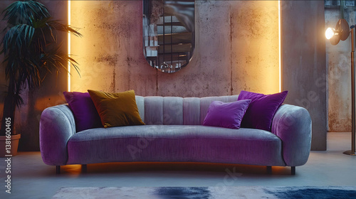 4 seater sofa sold in the UK by DFS Sofology the background is a warm concrete and plaster studio Modern feminine Dramatic lighting
