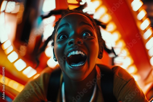 Teenager at a carnival trying a scary ride for the thrill