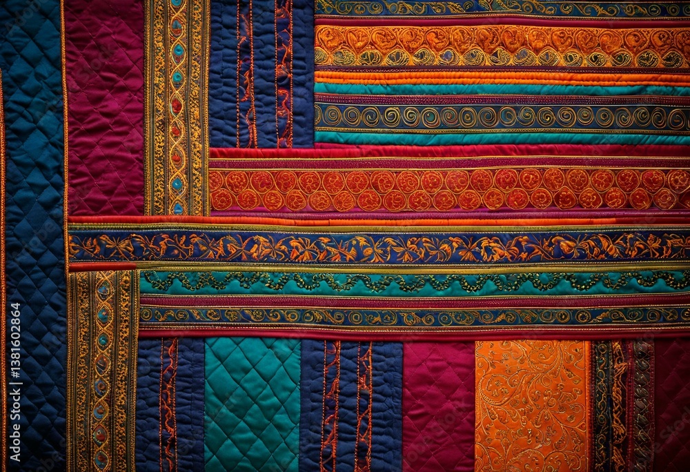 A close up of a colorful fabric with a pattern on it. A close up of a colorful fabric with a pattern on it.