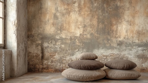 Rustic room with stacked cushions