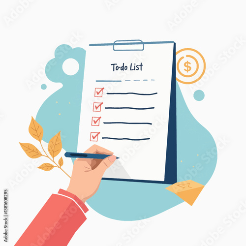 Hand Checking Off Tasks on a To-Do List with Dollar Symbol Background  