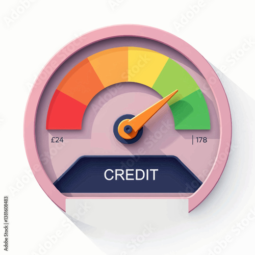 Credit score gauge displaying financial status in colorful design  