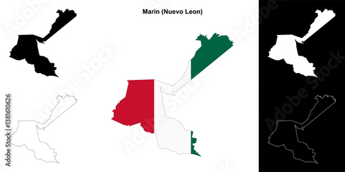 Marin municipality (Nuevo Leon) outline map set