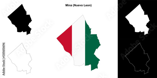 Mina municipality (Nuevo Leon) outline map set