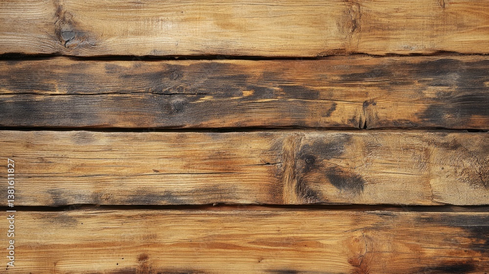 Fototapeta premium Rustic wooden plank surface with visible grain pattern and horizontal alignment, high detail generative ai