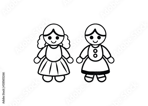 Silhouette of dolls isolated on a white background