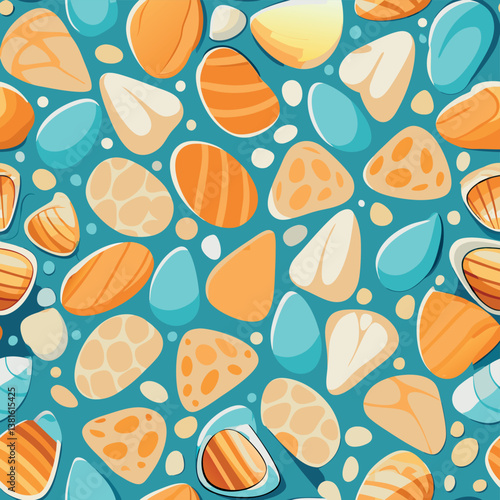 Colorful assortment of smooth stones on a turquoise background creates a vibrant and cheerful atmosphere