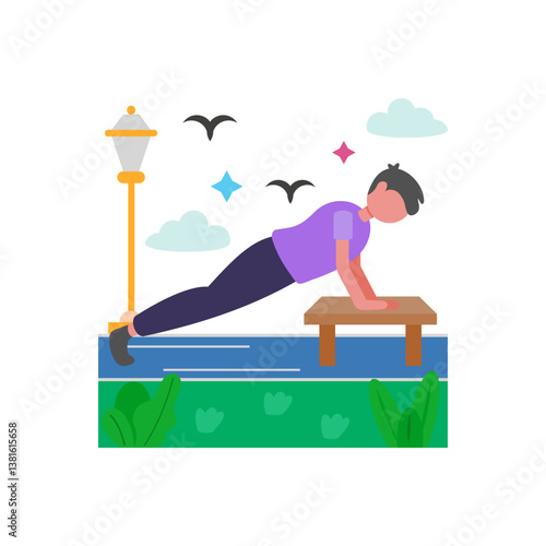 Park Push Ups Outdoor Fitness Vector Illustration