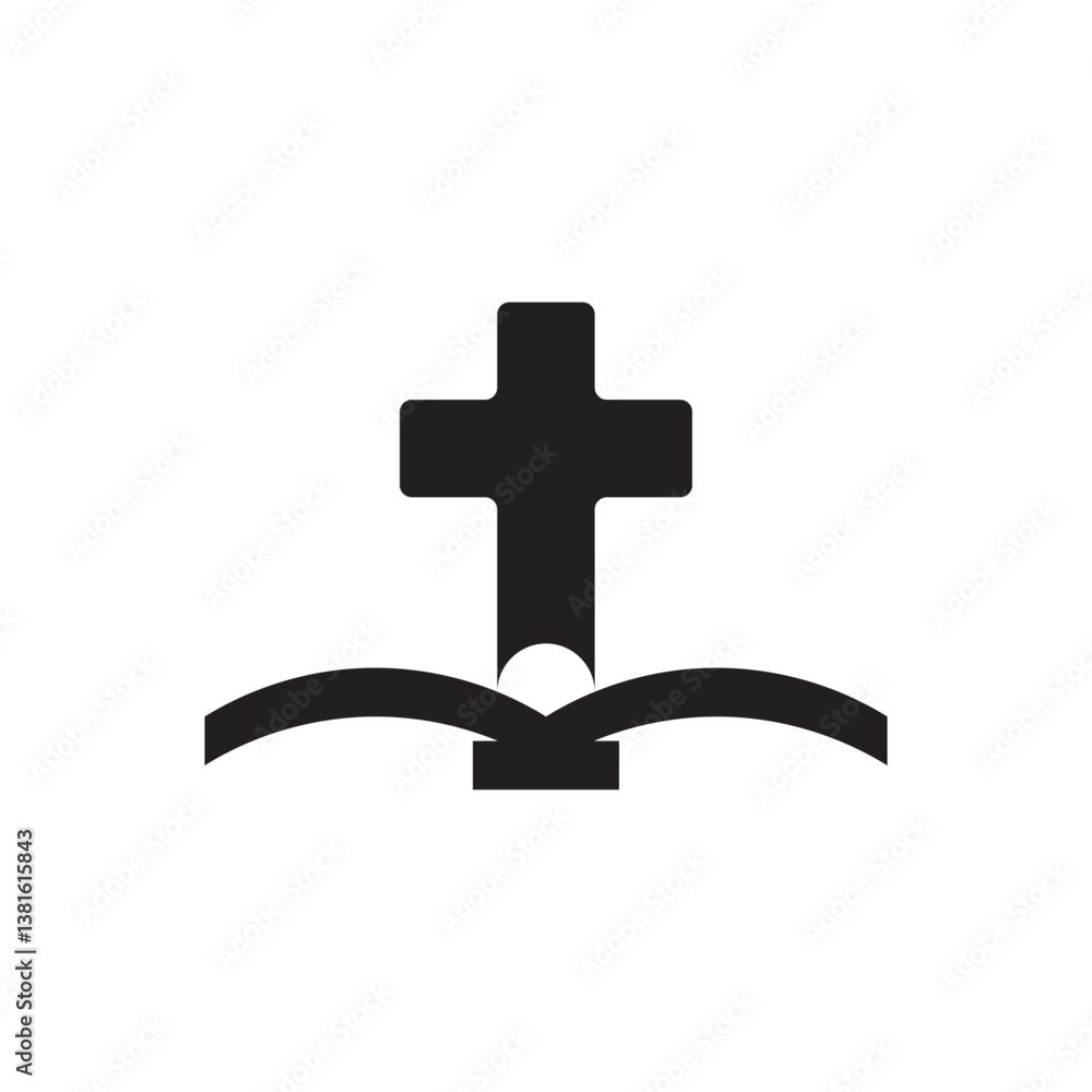Obraz premium Bible and cross silhouette flat icon vector illustration. 