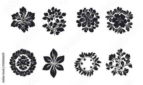Vintage Floral Ornaments Vector Collection: Minimalist Decorative Rosettes