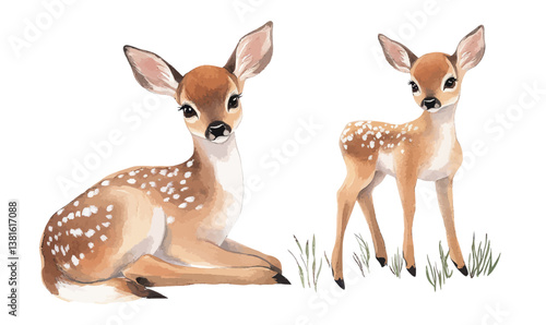 Charming Watercolor Baby Deer Clipart in Minimalist SVG for Graphic Design